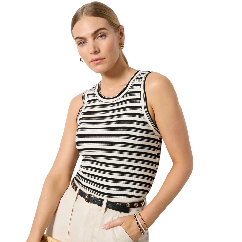LNA Clothing NWT Jones Rib Tank Black Ivory Stripe Sleeveless Top Small Evereve